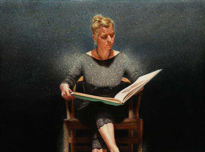 Woman reading - 50x50 - Tempera on panel - 2012